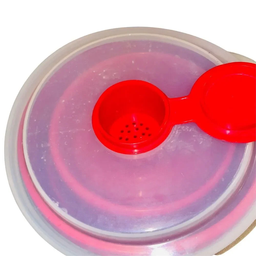 Pampered Chef Microwave Popcorn Maker Bowl Red Silicone Collapsible Lid 1457